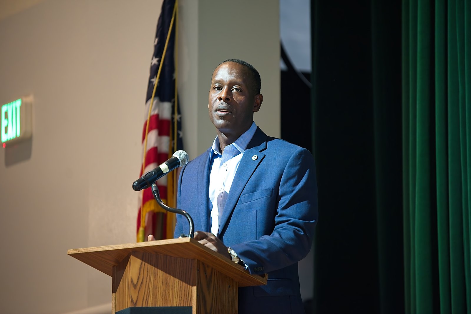 AI Symposium speaker at the podium at Nova High School