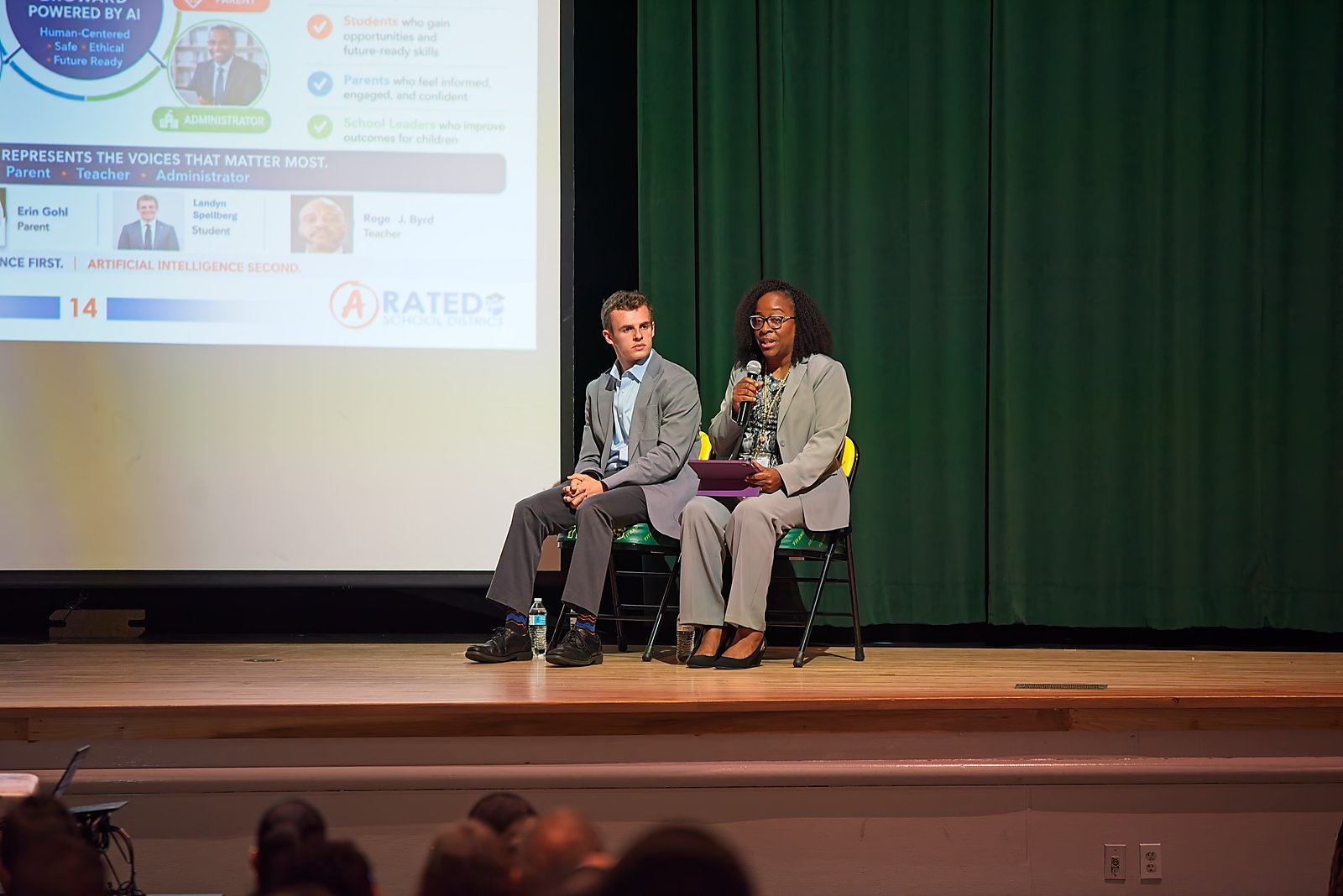 AI Symposium speaker at the podium at Nova High School